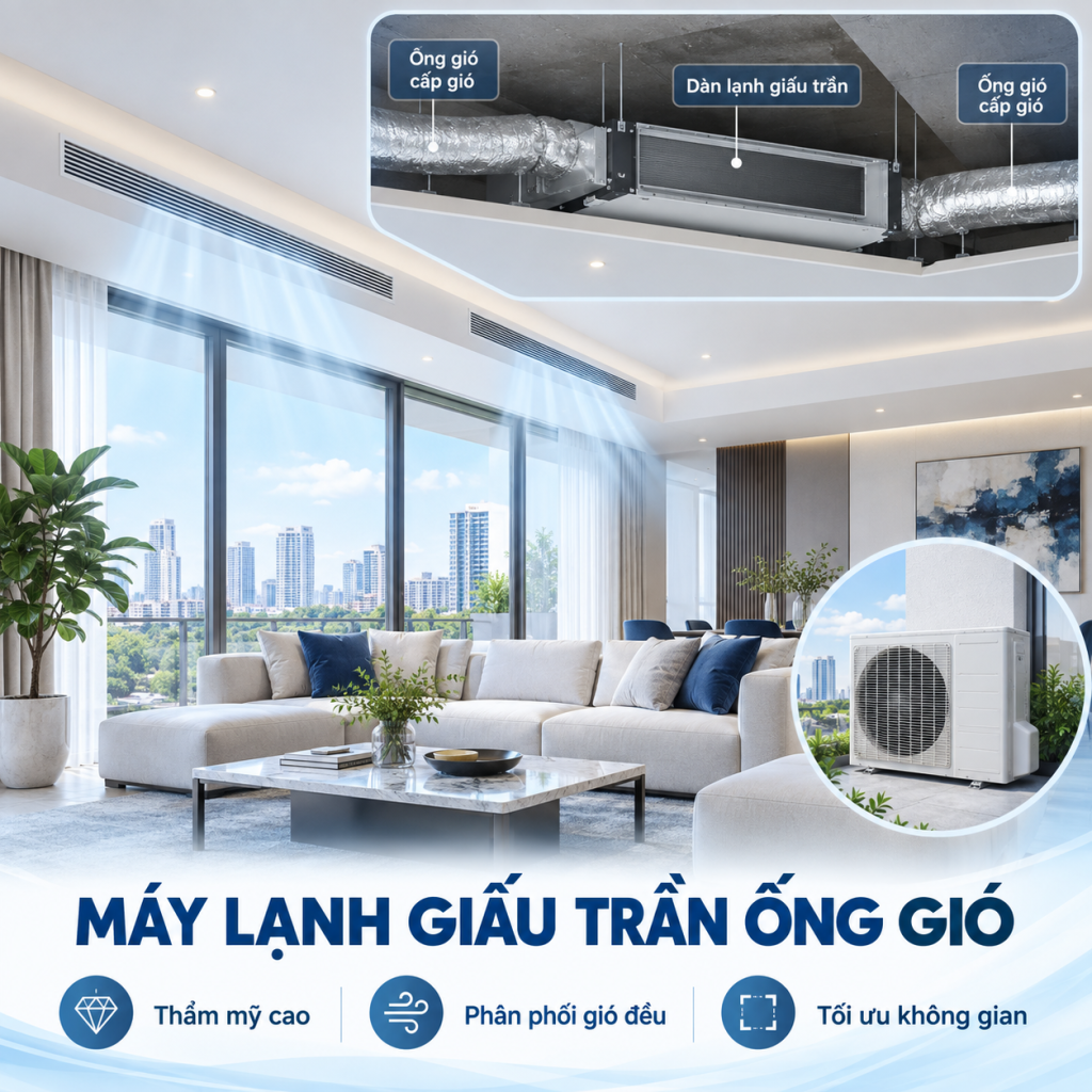 Máy Lạnh Giấu Trần Nối Ống Gió